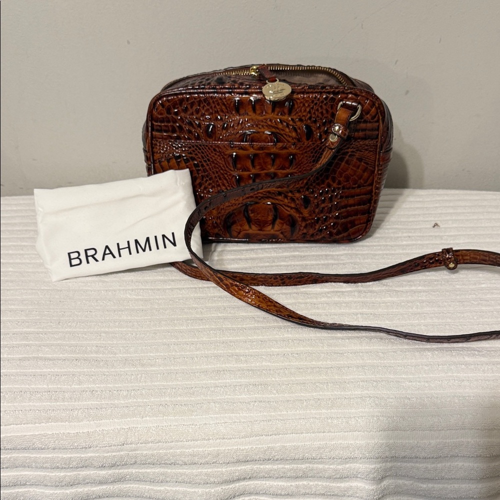 Brahmin Tan Crocodile Embossed Crossbody Bag